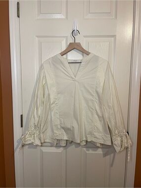 Mulla Eggshell Cotton Puff Sleeve Long Sleeve Top Minimalist Clean Girl Size S